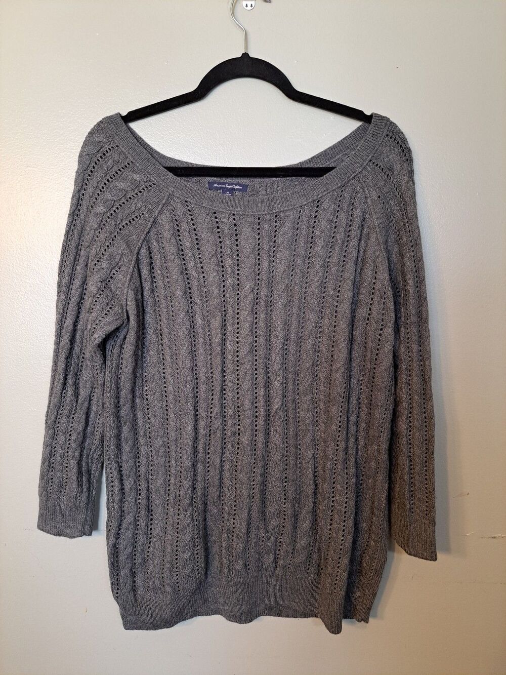 American Eagle Sz L Sweater Chunky Cable Knit Pullover Women’s Gray Grey Long